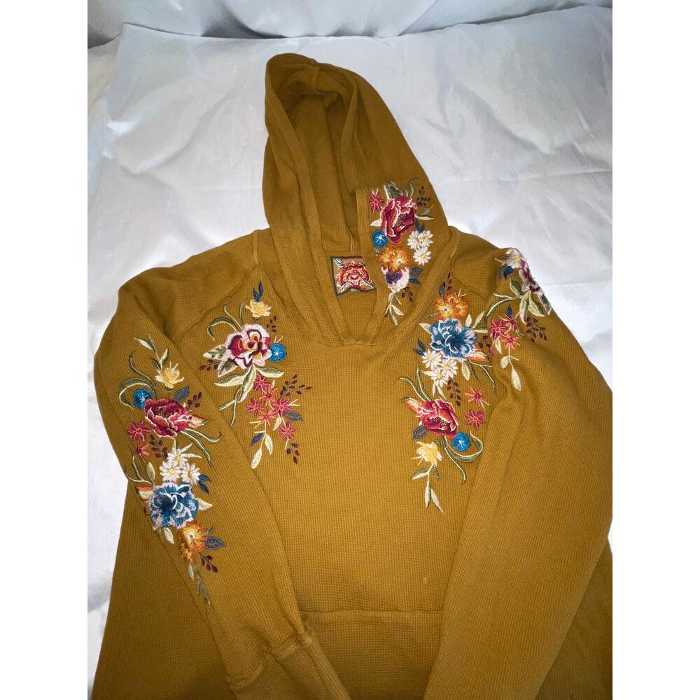 Johnny Was Mustard Embroidered Hoodie Tunic - Picture 2 of 11